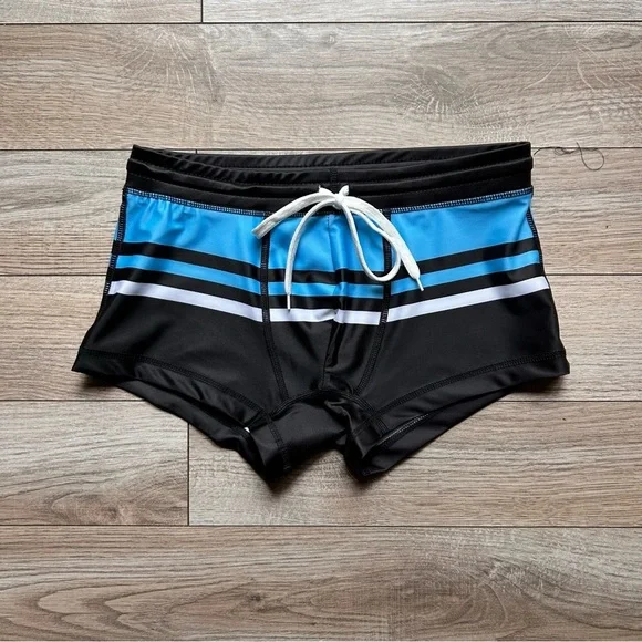 Cassis Square Cut Swim Trunks in Blue, Black & White (Medium / 30-32" Waist) - Picture 5 of 13